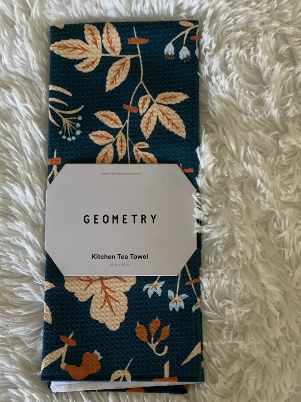 Geometry Floral Kitchen Tea Towel - Teal & Cream